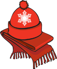 a red hat and scarf